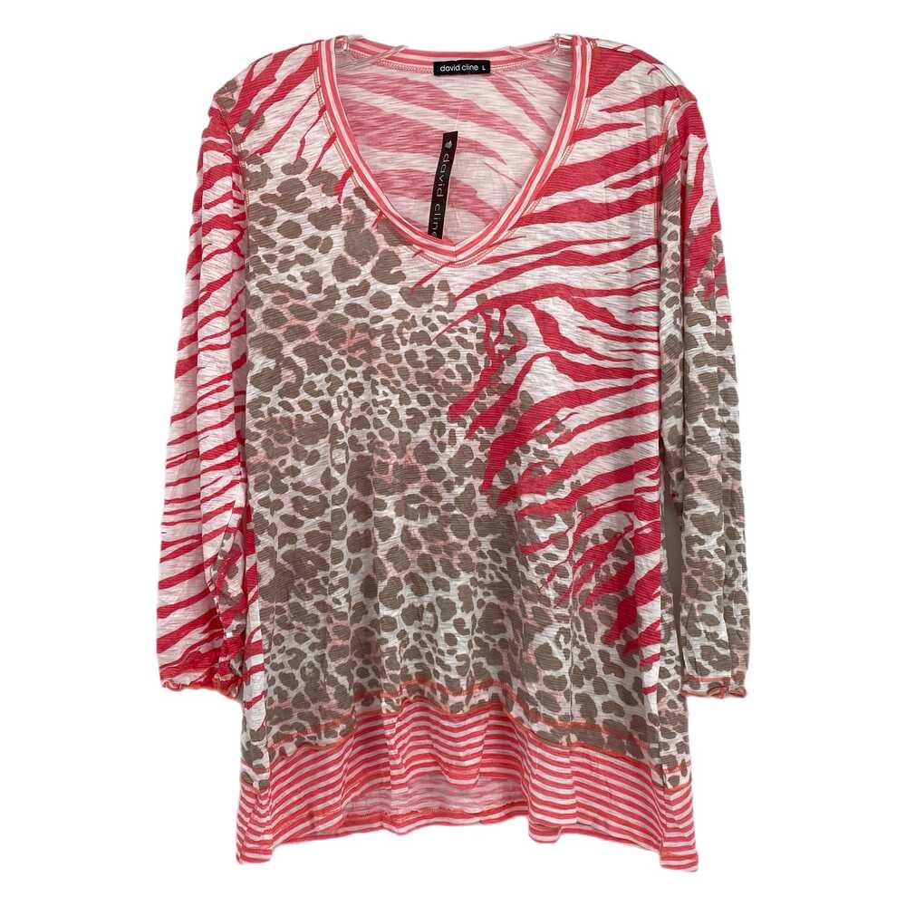 David Cline Pink Brown Animal Print Long Sleeve Tee | Size L